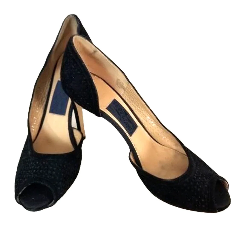 Salvatore Ferragamo Shoes Pumps Heels Stilettos Suede Black Authentic Size 9.5